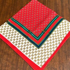 Chic Red and White Horseshoe Scarf . 20” x 20” square.